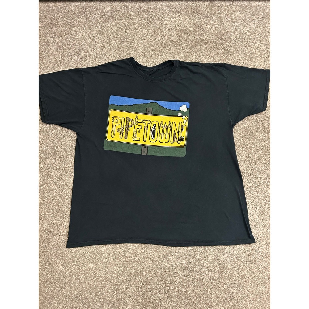 VTG Pipetown USA Graphic Tee Mens XL Black Excellent License Plate Shirt